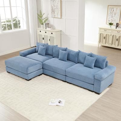 Loedds 130-Inch Corduroy L-Shaped Modular Sectional Sofa with Ottoman & Pillows & Deep Seats