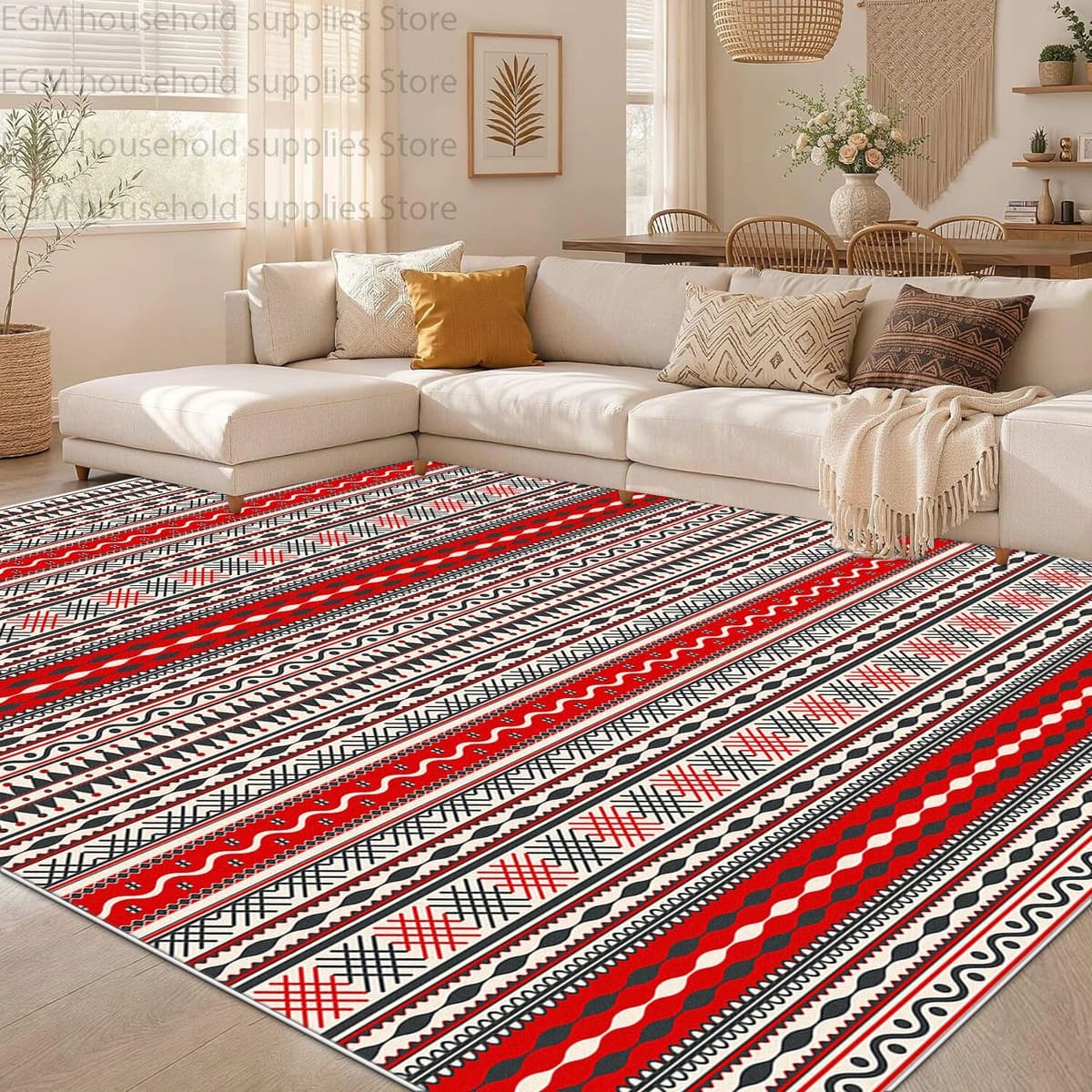 NONE Retro Moroccan Geometric Carpet Living Room Sofa Home Decor Washable Anti Slip Bedroom Bedside Large Area Rug Lounge Floor Mat