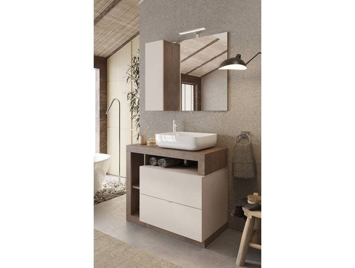 home24 Verlichte spiegel Hamburg 92cm beige/kasjmier/donker eikenhouten look gecoat MDF 92cm