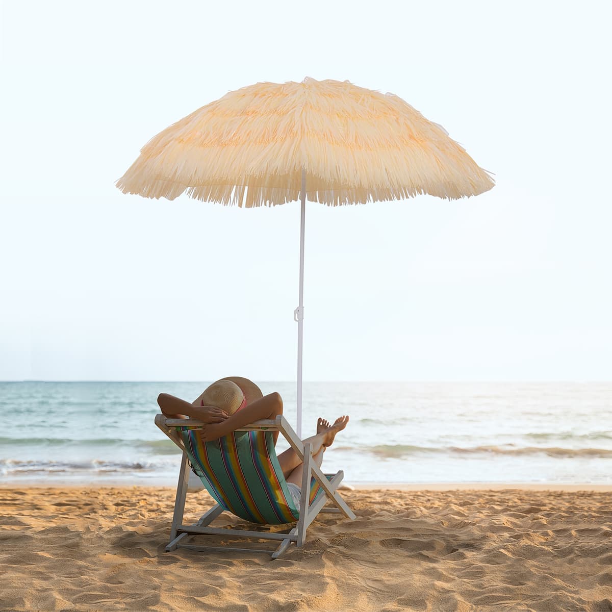 Outsunny Ombrellone portatile da giardino e spiaggia ,palo Inclinabile e 8 steche,Impermeabile Tettuccio Ø160cm, Beige Aosom