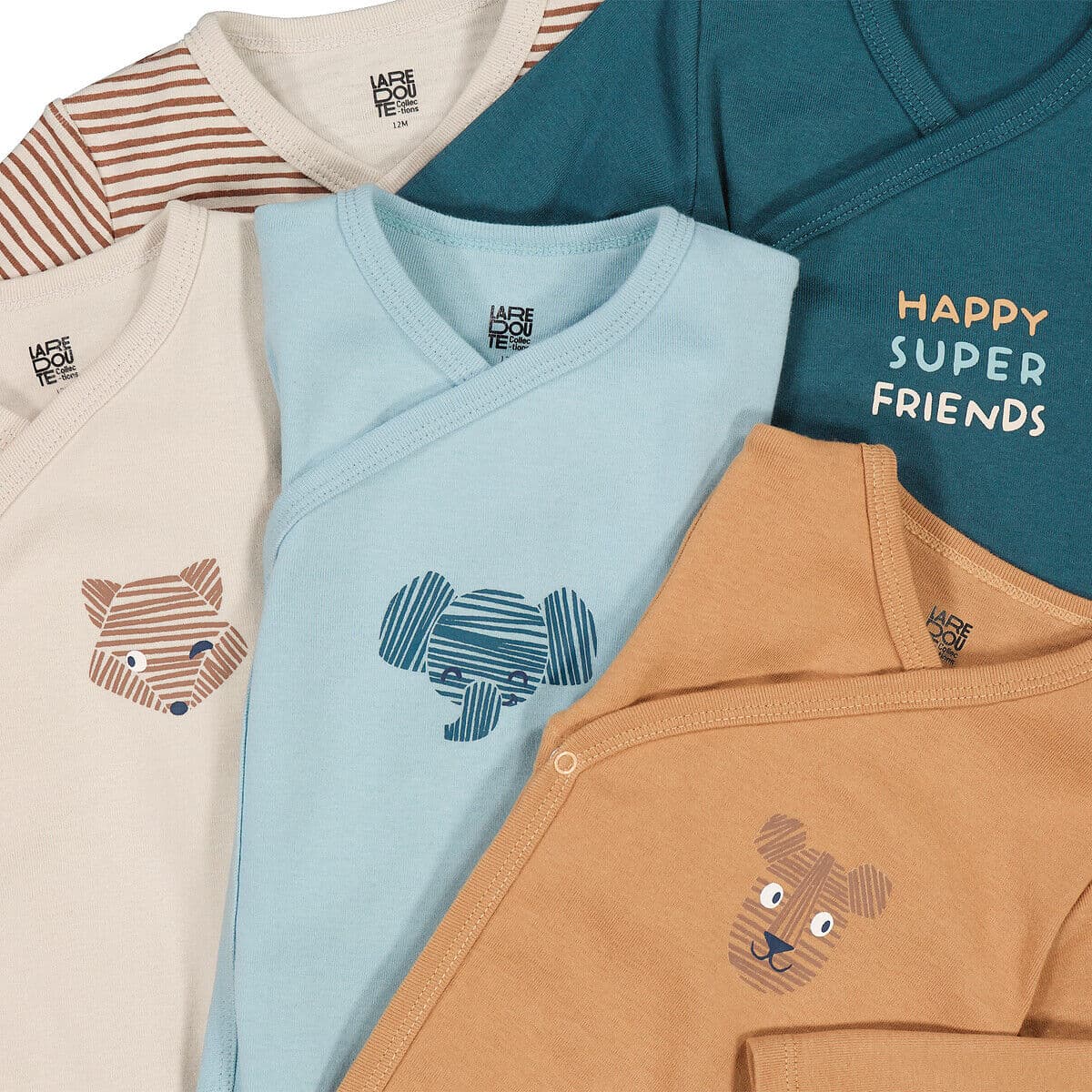 LA REDOUTE COLLECTIONS Lot de 5 bodies croisés manches longues, en coton, motifs animaux
