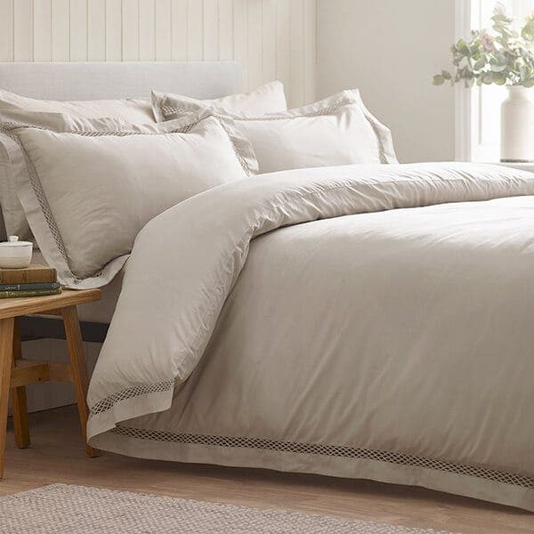 Catherine Lansfield Classic Lattice Lace Duvet Cover Set Natural