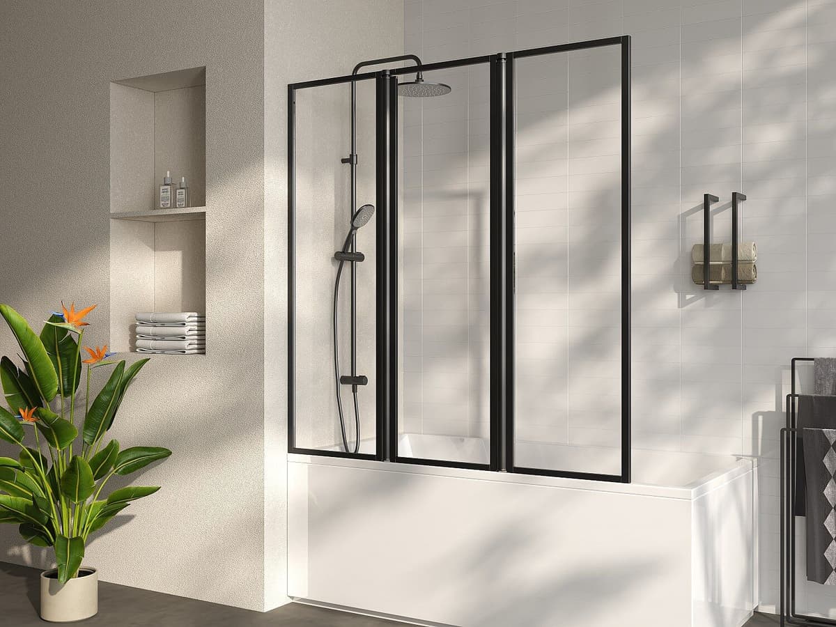 Unique Mampara de bañera plegable de metal estilo taller - Negro mate - 100 x 140 cm - DISTRICT