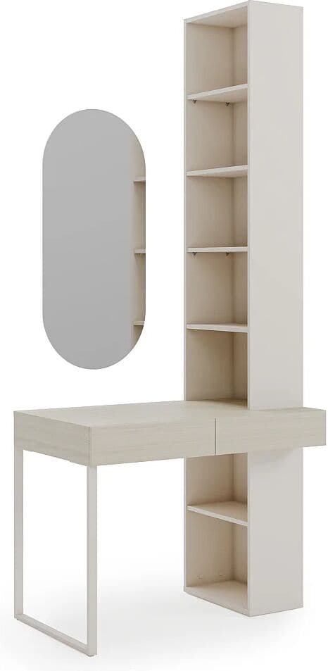 Vente-unique Coiffeuse avec miroir et rangements pour lit escamotable - Beige et naturel - NILODIA