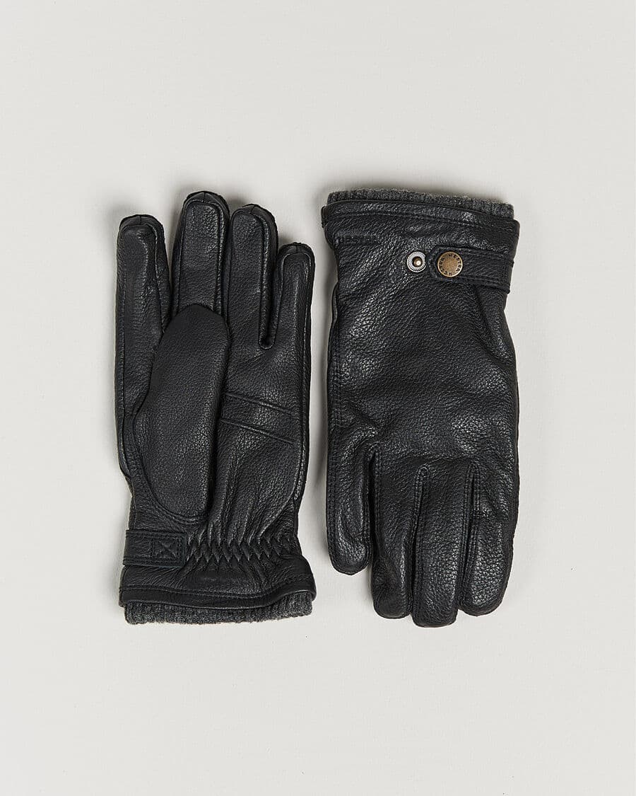 Hestra Utsjö Fleece Lined Buckle Elkskin Glove Black men 8 Sort