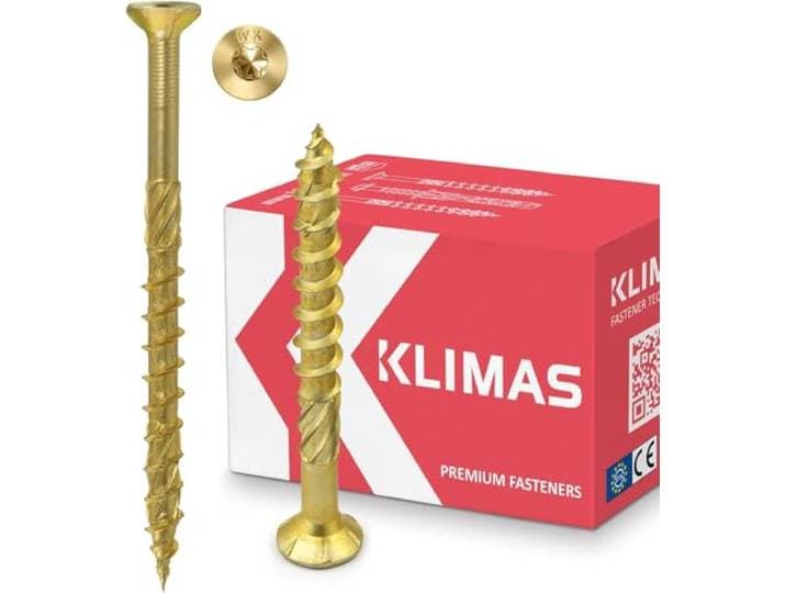 KLIMAS Houtschroeven, Torx schroeven geel - verzonken kopschroeven - schroeven voor houtconstructies - universele schroeven - dakconstructieschroeven set - 8x240 mm - 50 stukken