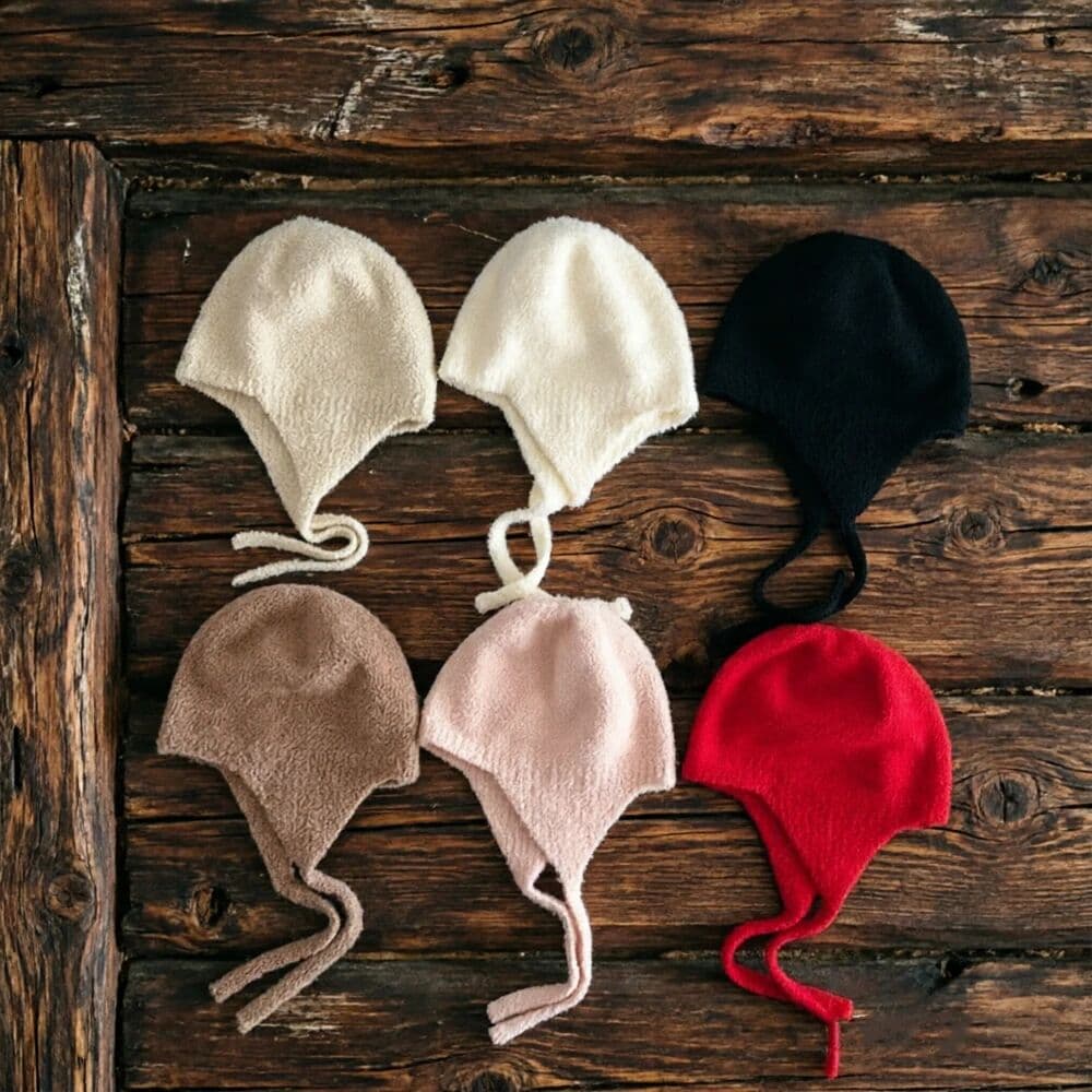 Inforest Kids Knit Earflap Hat Acrylic with Tie Straps for Toddler 1-4 Years Warm Autumn Winter Beanie Windproof Photo Prop Neutral Style