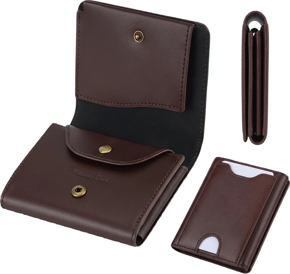Pomelo Best RFID Blocking Vintage Genuine Fine Grain Leather Men Bifold Wallet Press Stud Coin Pocket Multi Card Gift for Men