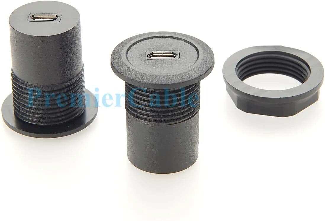 PremierCable Micro USB 2.0 Female to Female Adapter Round Flush Panel Mount Bulkhead Passthrough Data & Charge Connector Socket for Car Boat