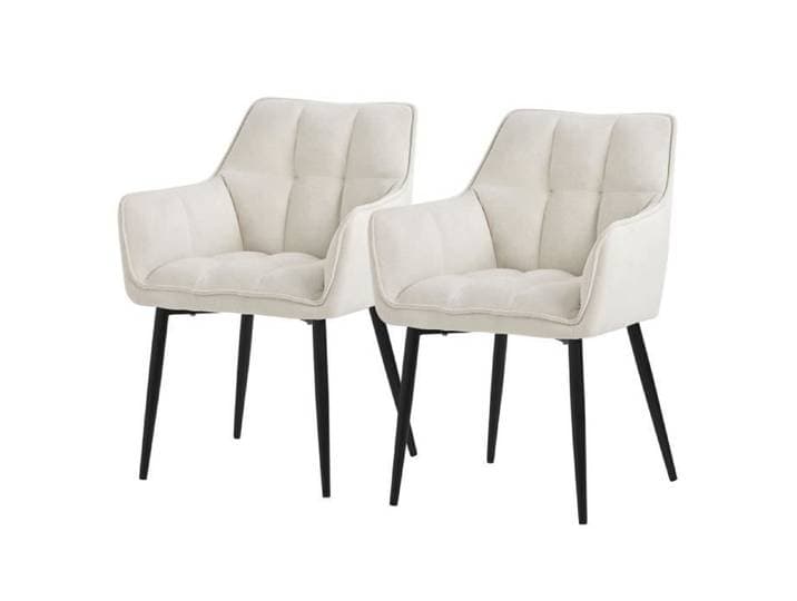 ML-Design Lot de 2 Chaises Salle à Manger en Tissu Éponge Crème Chaises Cuisine Rembourrée Fauteuil Ergonomique Design Élégant