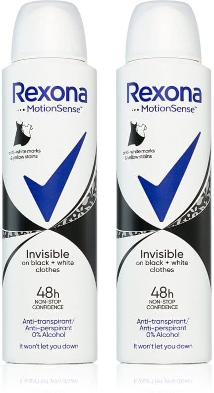 Rexona Invisible Black and White αντιιδρωτικό σε σπρέι για την αντιμετώπιση των λευκών και κίτρινων κηλίδων