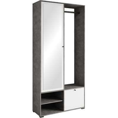 Garderobenschrank HOME AFFAIRE "DINO Kompaktgarderobe, Garderoben-Set DINO", grau (matera anthrazit, weiß), B:90cm H:190cm T:33cm, Schränke, Garderobenschrank, Mit Spiegel und Kleiderstange, 90 cm breit, Türanschlag wechselbar