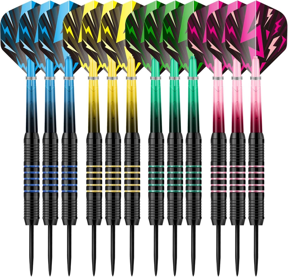 NONE HUANQU 12PCS 24g Iron Steel Tip Darts Set, Professional Darts with Knurled Grip, Lightning Flights for Training & Home Games