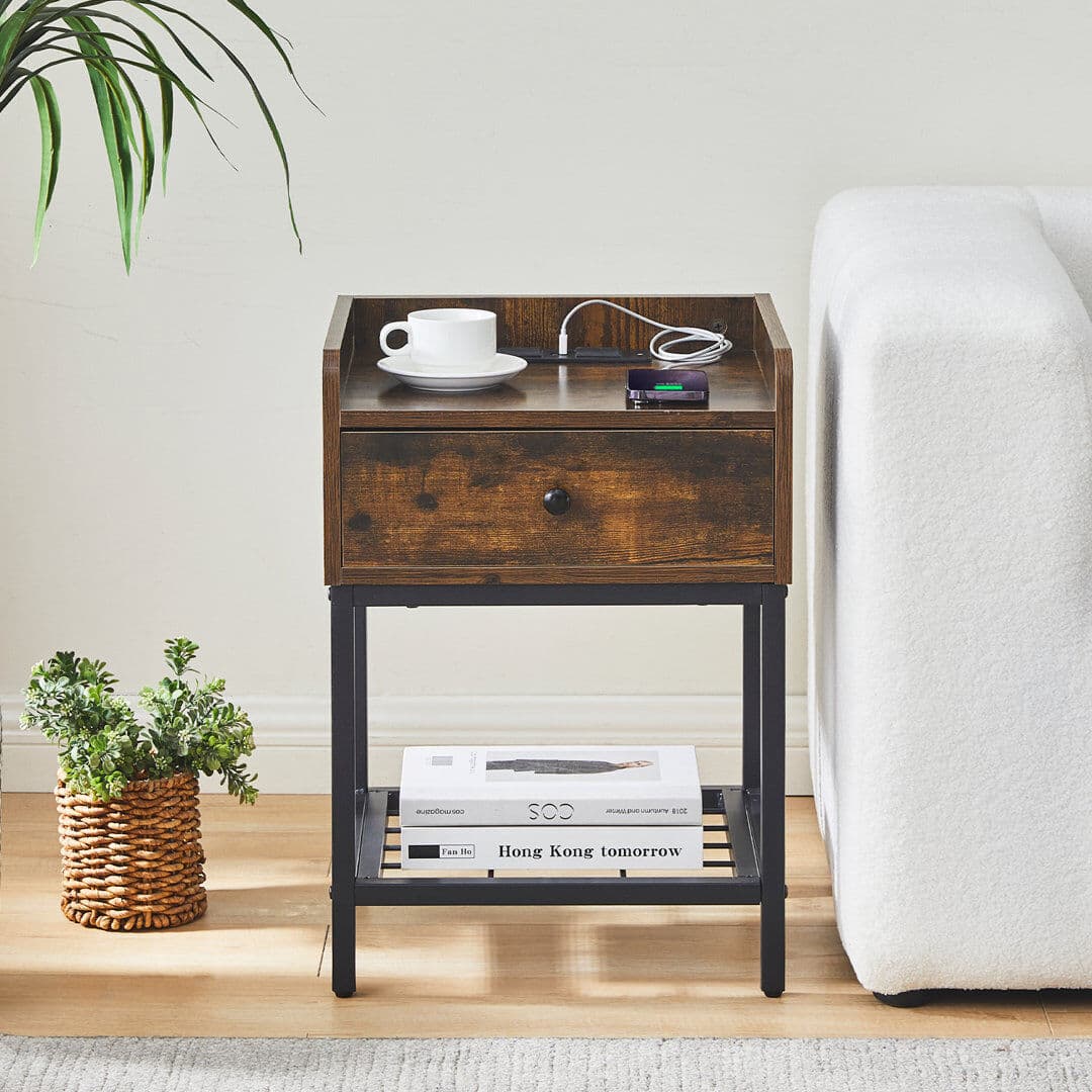 Borough Wharf Estey 40cm W Iron Bedside Table Brown 57.5cm H X 40cm W X 35cm D