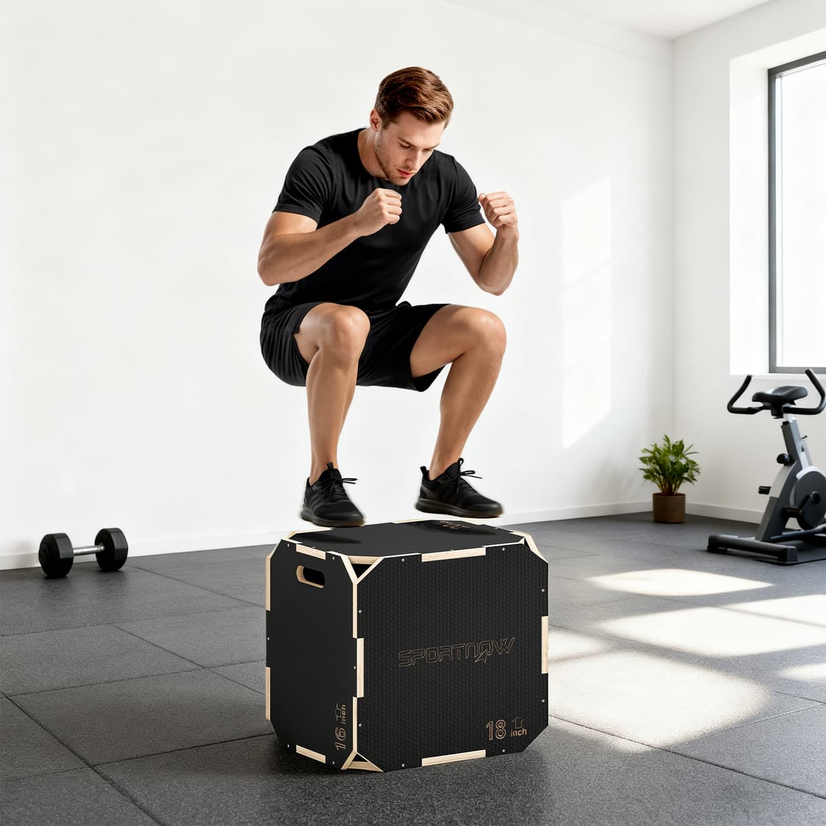 Sportnow Plyo Box 3 in 1 in legno, antiscivolo senza spigoli con aperture per maniglie, 61/51/40,5 cm, Nero   Aosom Italy