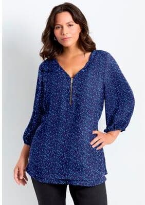 Plus Size Women's Meila Zip Top by Avenue in Blue Pebble (Size 16)