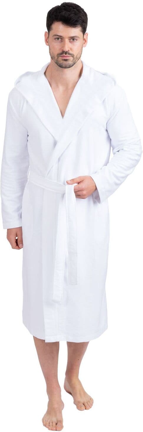 Unisex-Bademantel WEWO FASHION "3901, ideal für Sauna & Spa, Hotelbademantel, Morgenmantel" Gr. S, weiss (weiß), L:120cm, Polycotton, Hausmäntel, Unisex-Bademantel, leicht & saugfähig weiß S L: 120cm, N-Gr