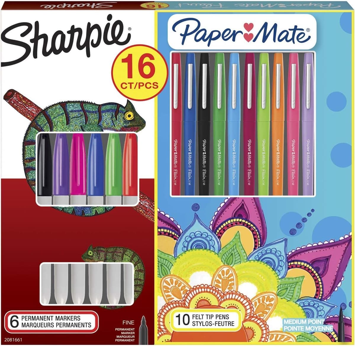 Sharpie Permanent Marker & Paper Mate Flair Pen Set – Assorted Colours, 16-Pack