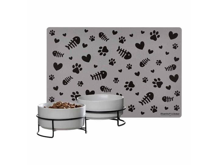Futternapf RITZENHOFF & BREKER Katzenäpfe mit Unterlage Taro ø 14 cm 2er Set grau , grau, B:14cm H:7,5cm L:14cm T:14cm Ø:14cm, Näpfe, Futternapf, Spülmaschinengeeignet