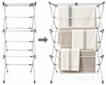 Gibson Home Riverrun Foldable Clothes Drying Rack, White Expandable Metal Laundry Stand