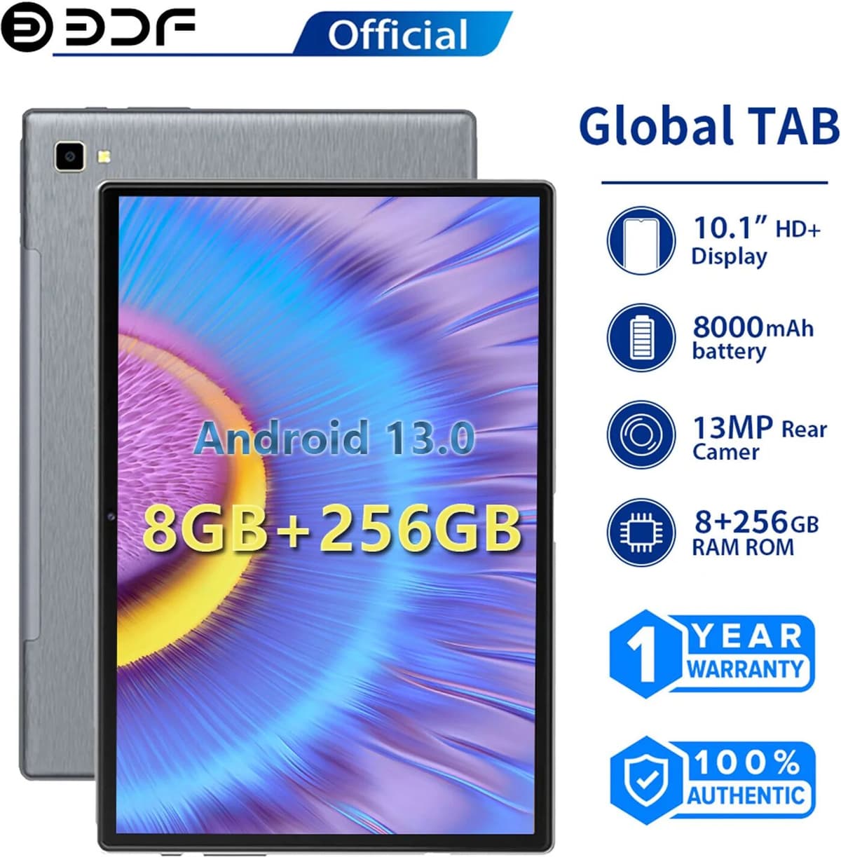 BDF Android Tablet Pc 10.1 Inch Octa Core 8GB RAM 256GB ROM 4G LTE 5G Phone Call Dual SIM Tablets 8000mAh Metal Shell Android 13