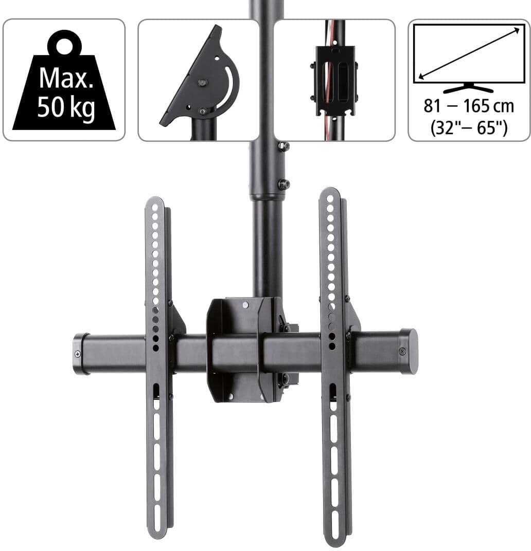 Hama TV-Deckenhalterung "TV Deckenhalterung Halter 81-165 cm 32 -65 Zoll Neig- u. schwenkbar", schwarz, B:31,3cm H:14,7cm T:94cm, Gerätehalterungen, TV-Deckenhalterung