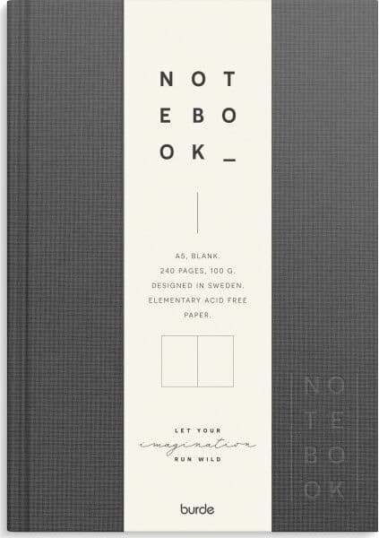 Burde Notesbog, Tekstil, A5, Blank, Dark Grey