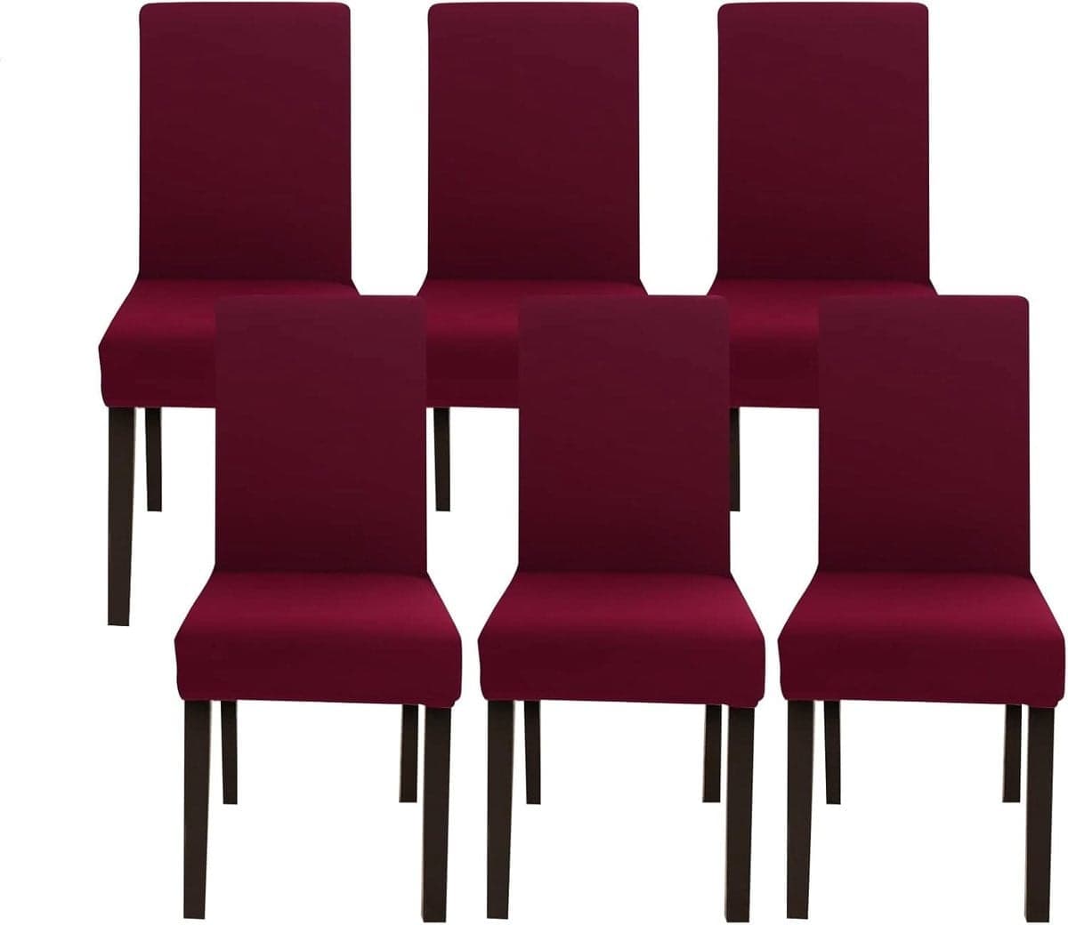 Set van 6 wasbare en rekbare universele stoelhoezen voor eetkamerstoelen in wijnrood