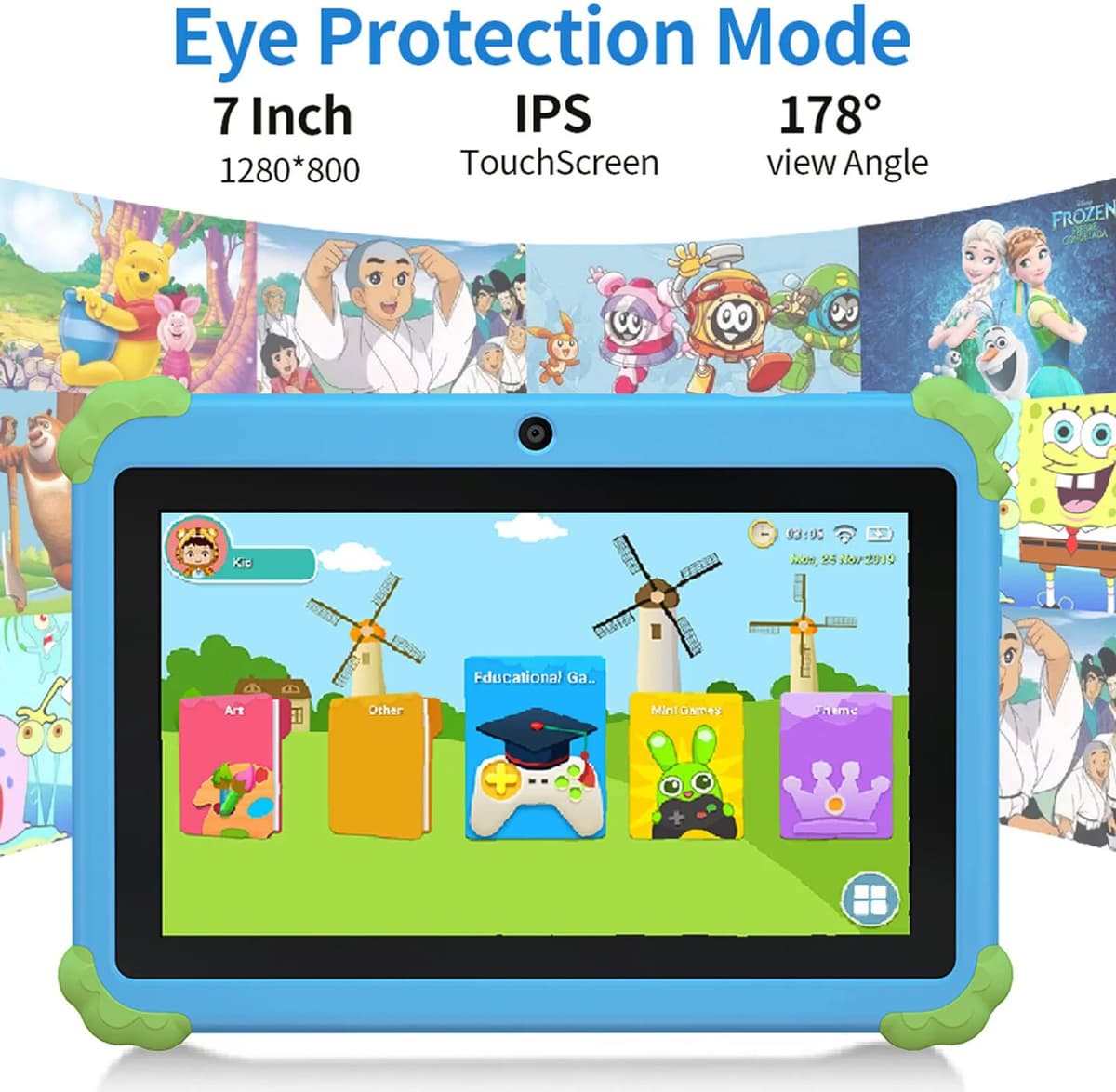 BDF 7 Inch Cartoon Pattern Kids' Tablet Android 13, 4GB RAM 64GB ROM, 1TB Expand, WiFi, 4000mAh Battery, Dual Camera, Google Pad