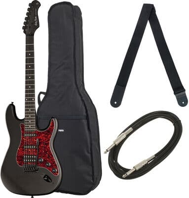 Harley Benton ST-20HSS SBK St. Series Bundle Schwarz matt