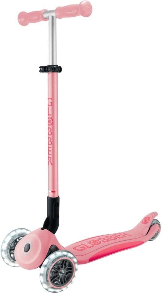 Dreiradscooter GLOBBER "Primo Foldable Plus Lights Mini", rosa (hellrosa), Roller, Kinder, Dreiradscooter hellrosa Einheitsgröße