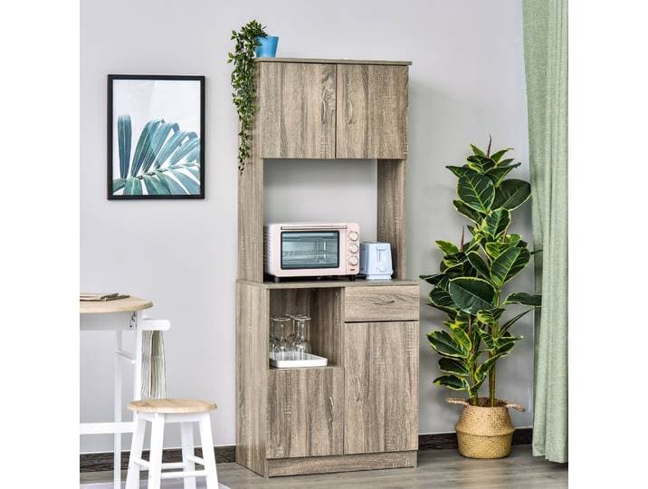 HOMCOM Buffet Cuisine Multi-Rangements Chêne Gris