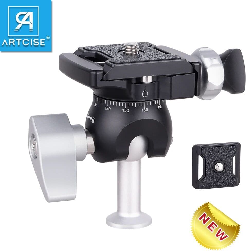 ARTCISE DZ01 Mini Reverse Ball Head 360 Degree Rotating Camera Tripod Head CNC Aluminum Alloy for DSLR, Camera, Phone