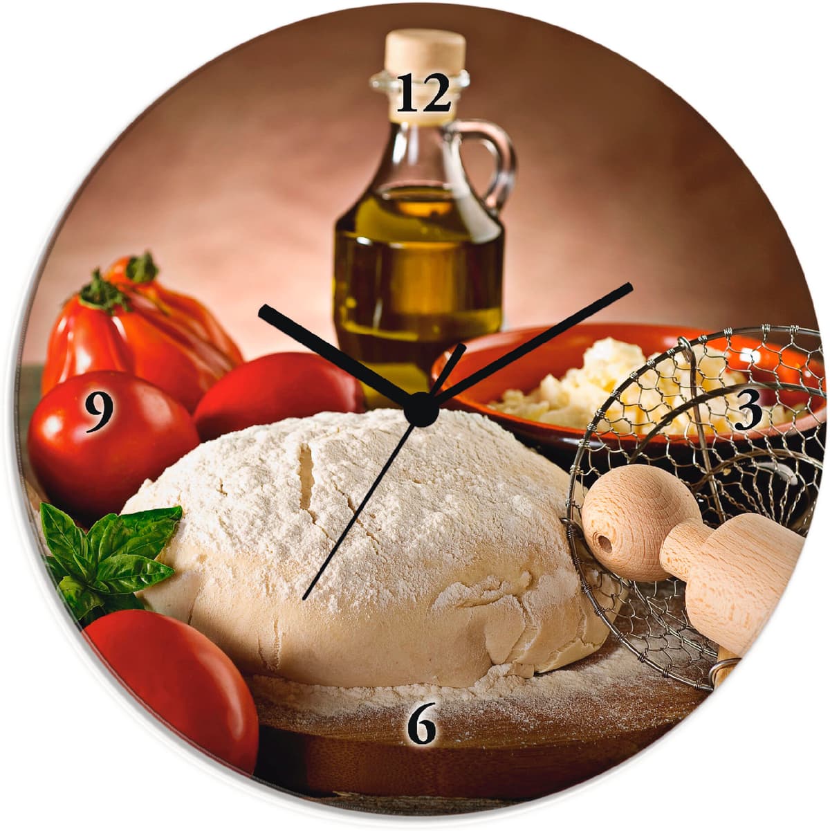 Wanduhr ARTLAND "Teig für Pizza", beige (natur), T:1,8cm, Wanduhren, Wanduhr, wahlweise mit Quarz- oder Funkuhrwerk, lautlos ohne Tickgeräusche natur Ø 30cm, Funkuhr