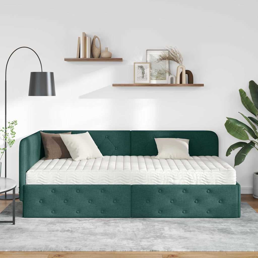 vidaXL Cadre de lit d'angle Vert foncé 90 x 200 cm tissu