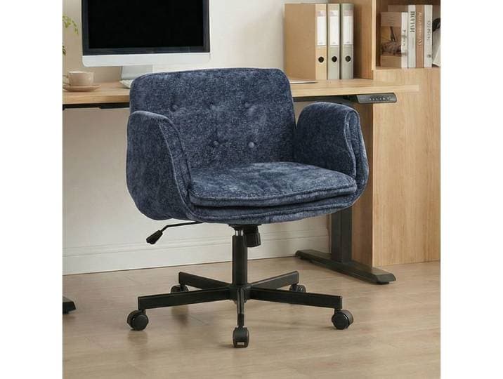 MEULVA Fauteuil de bureau bleue à roulettes accoudoirs réglables 5 niveaux inclinable et pivotante