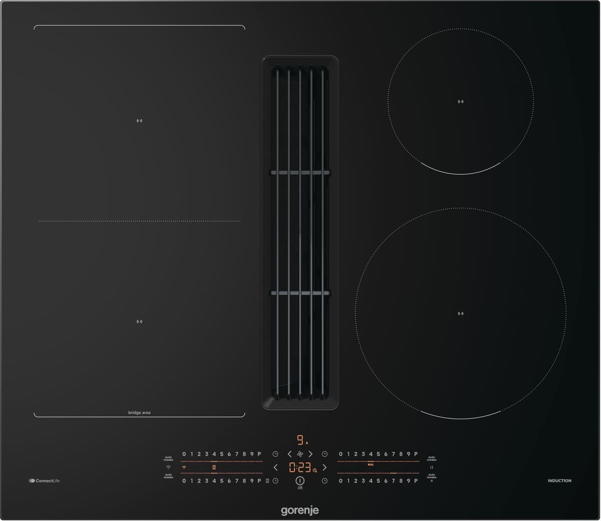 Gorenje Kochfeld mit Dunstabzug "GEH6432BSCWF", Energieeffizienz: A+++, schwarz, B:60cm H:23,3cm T:52cm, Kochfelder, 60cm Induktionskochfeld mit Dunstabzug, Kochfeld mit Dunstabzug