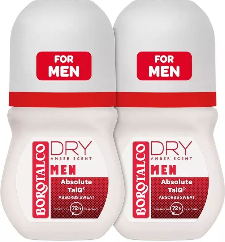 Borotalco - Deo Men Extra Dry Amber Roll On Duo, 2x50 ml