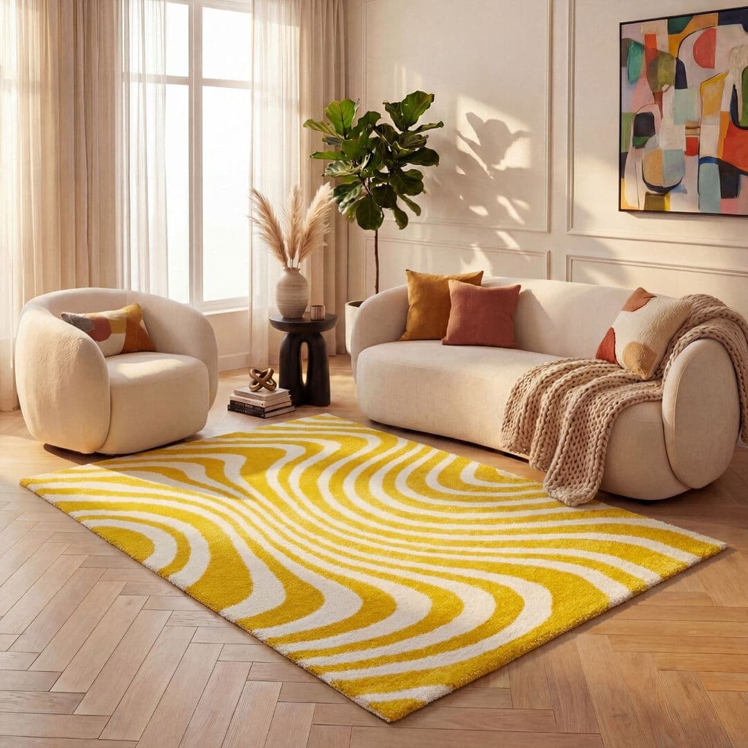 THE RUGS Joli Striped Area Rug Soft Dense Pile for Living Rooms and Bedrooms Yellow/White Rectangle 160 x 230 cm