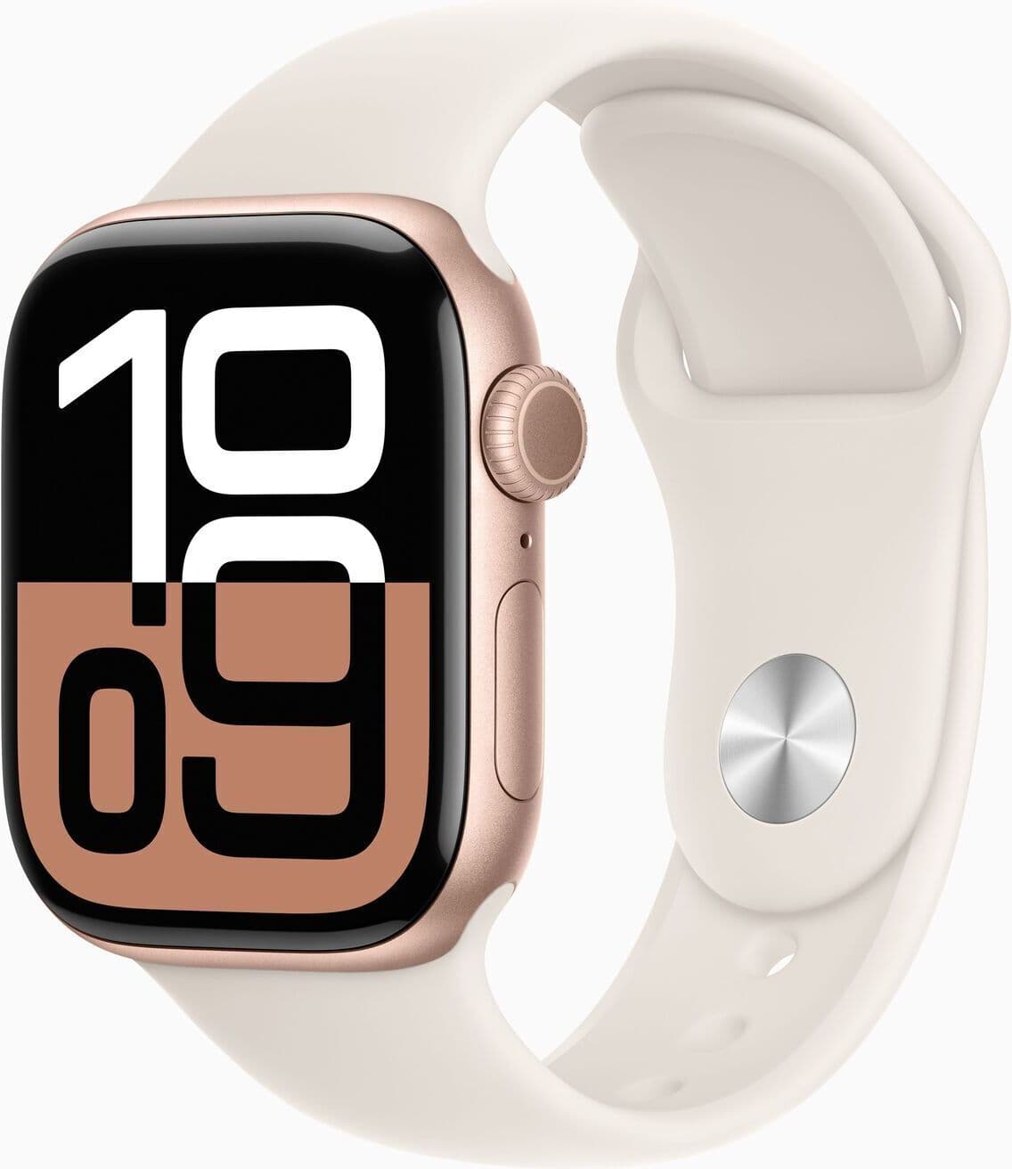 Apple Watch Series 10 Aluminium 42 mm (2024)   GPS   Różowe Złoto   Pasek Sportowy M/L   Księżycowa Poświata - Refurbished