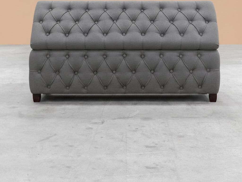 R&M Furnishers Riga Wide Velvet Tufted Rectangle Solid Color Ottoman Box with Storage, Upholstered Footstool Shoes Bench with Legs Grey Plush Velvet 45cm H x 180cm W x 40cm D