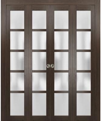 SARTODOORS Quadro 4002 Black Matte MDF Double Bi-Fold Closet Doors with Frosted Glass