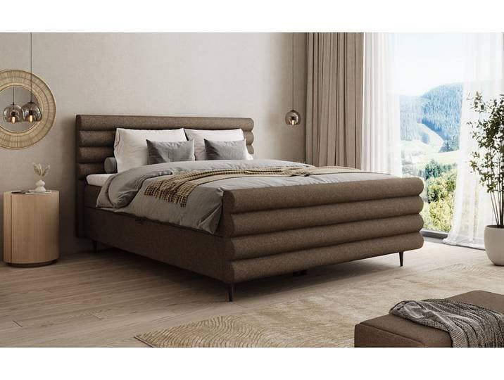 Boxspringbett Tubo in Strukturstoff mit Stauraum - 160x200 - Braun - H4 (100kg+) - Luxusbetten24