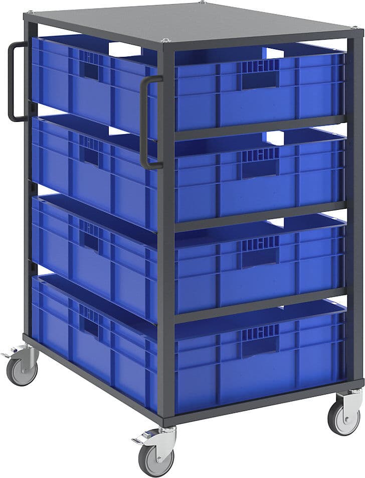 Euro-Transportwagen CustomLine, für Behälter-LxB 600 x 800 mm, grau, mit 4 Kästen, 210 mm hoch eurokraft pro