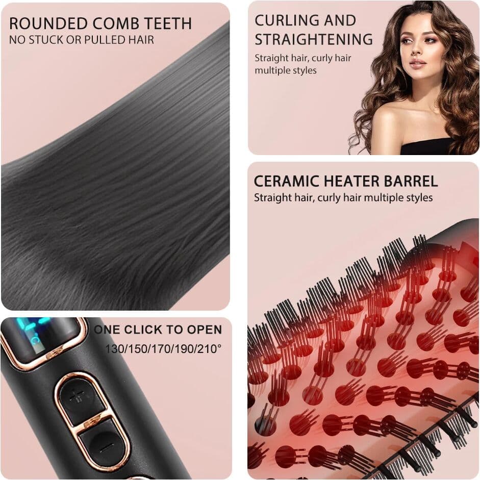 other Thermal Brush Curling Iron Brush for Blowout Look, Heated Round Brush Hair Curling Styling, 5 Heat Temps With Ionic Function