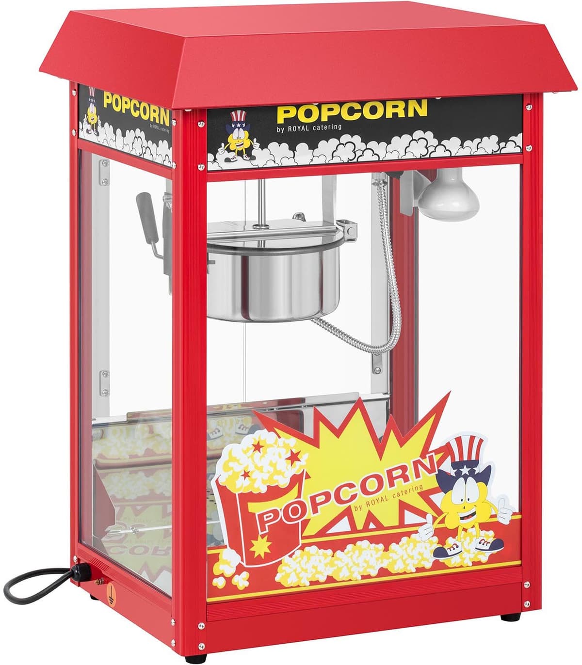 Popcornmaskine - 5 kg/t - retrodesign - 195 °C (søde) / 235 °C (salte) - rød -Royal Catering RCPS-16E.3-2F