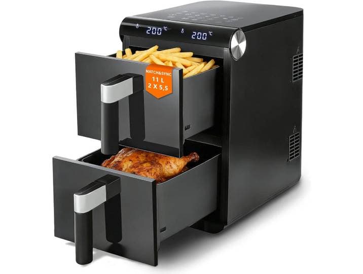 Nettlife Heissluftfritteuse Anna Ⅲ 46.6/25/41.1 cm, Schwarz, Metall, 11 L, 25x41.1x46.6 cm, Display, Einsatz/Korb spülmaschinengeeignet, Heißlufttechnologie, Temperaturanzeige, antihaftbeschichteter Innenbehälter, Betriebsanzeige, Überhitzungsschutz, Programm wählbar, wärmeisolierte Außenfläche, Timer, Touchscreen, Kochgeschirr, Küchengeräte, Fritteusen