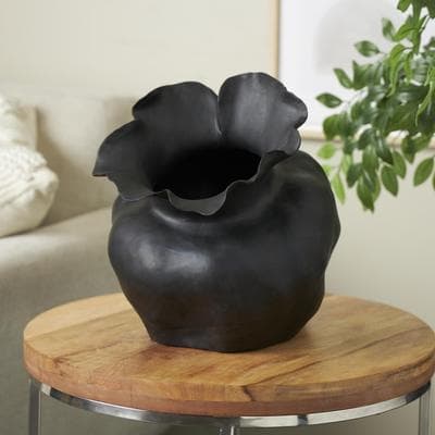 Arcilla Ellemental Arcilla Elemental - White or Black Ceramic Wide Rounded Floral Shaped Abstract Decorative Vase with Petal Rim