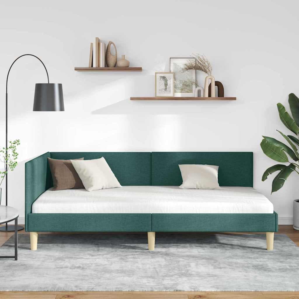 vidaXL Cadre de lit d'angle Vert foncé 80 x 200 cm Tissu