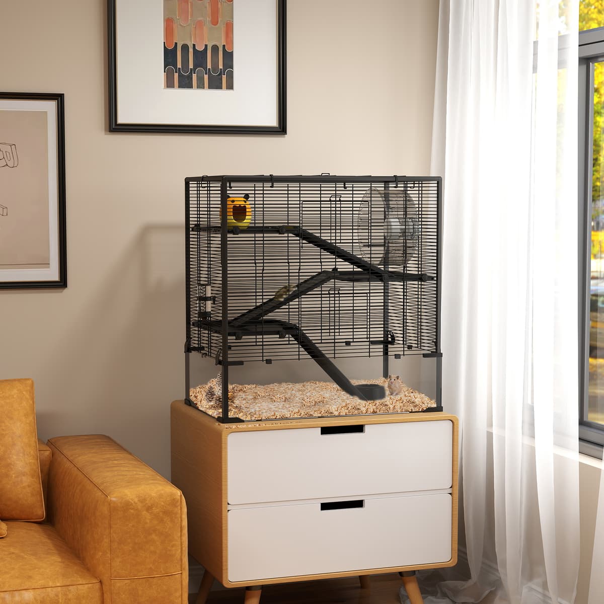Pawhut Gabbia per Criceti con Fondo in Vetro, Recinto a 4 Livelli con Casetta e Accessori, 78,5x48,5x80 cm, Nero   Aosom Italy